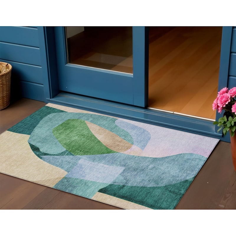 HomeRoots Abstract Transitional Rectangle Outdoor Rug - 3' x 5'