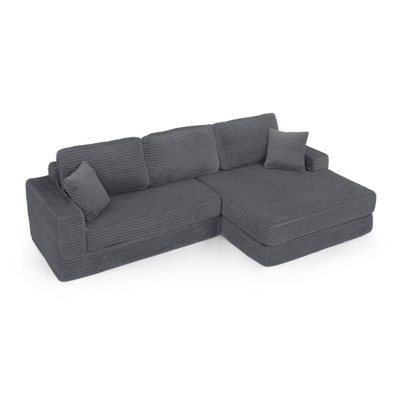 Roomfitters L-Shape Modular Sectional Sofa with Right Chaise, Corduroy Sleeper Couch, Compressed Sofa Bed for Bedroom