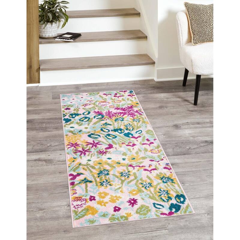 Contemporary Demdence Collection Area Rug - 2'7"x12' - Pink
