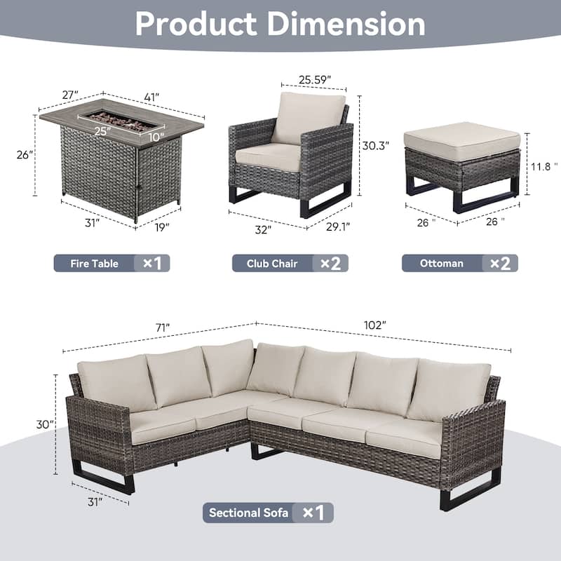Gymojoy L-Shaped Outdoor Corner Sectional Sofa 6-seats Couch Conversation Set