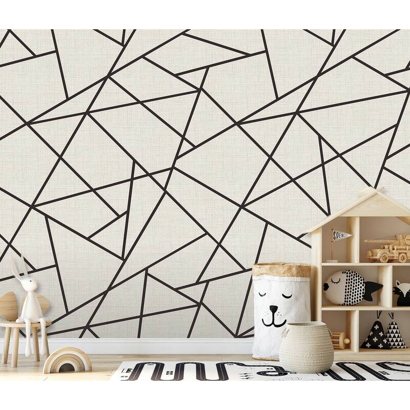 REMIX Walls by Katie Hunt Modern Lines Black on Dove Grey Wall Mural