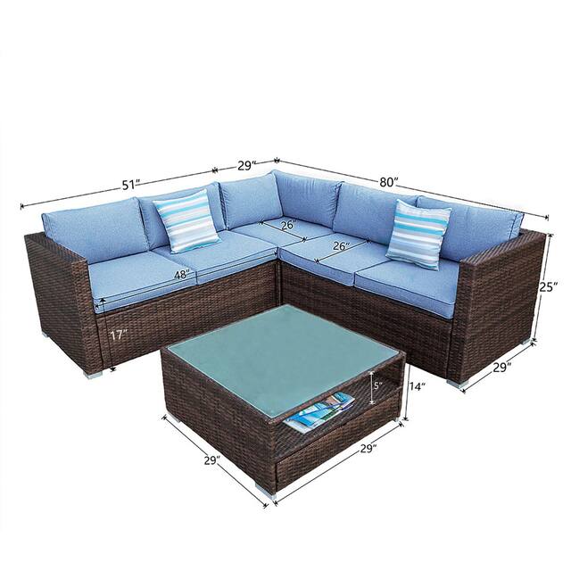 COSIEST Wicker Outdoor Sectional Set with Coffee Table and Cover