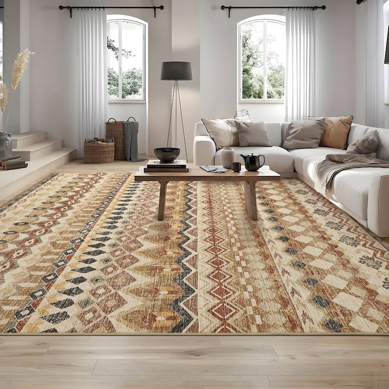 Garvee Boho Geo Low Pile Foldable Area Rug