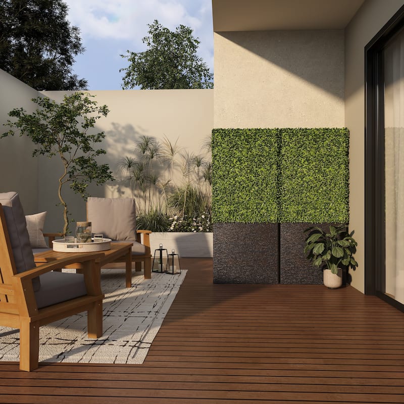 Faux Foliage Boxwood Hedge Tall Topiary with Realistic Leaves and Black or White Planter Box - Green - Roche River Decor