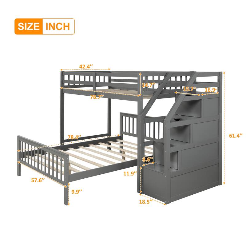 Twin over Full Loft Bed with Staircase