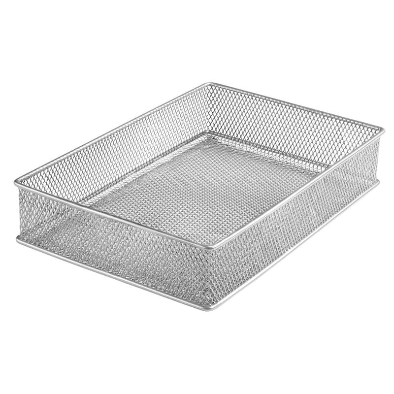 Silver Mesh Drawer Cabinet and or Shelf Organizer Bins, School Supply Holder Office Desktop Organizer Basket. Pack of 1 - 6x9x2