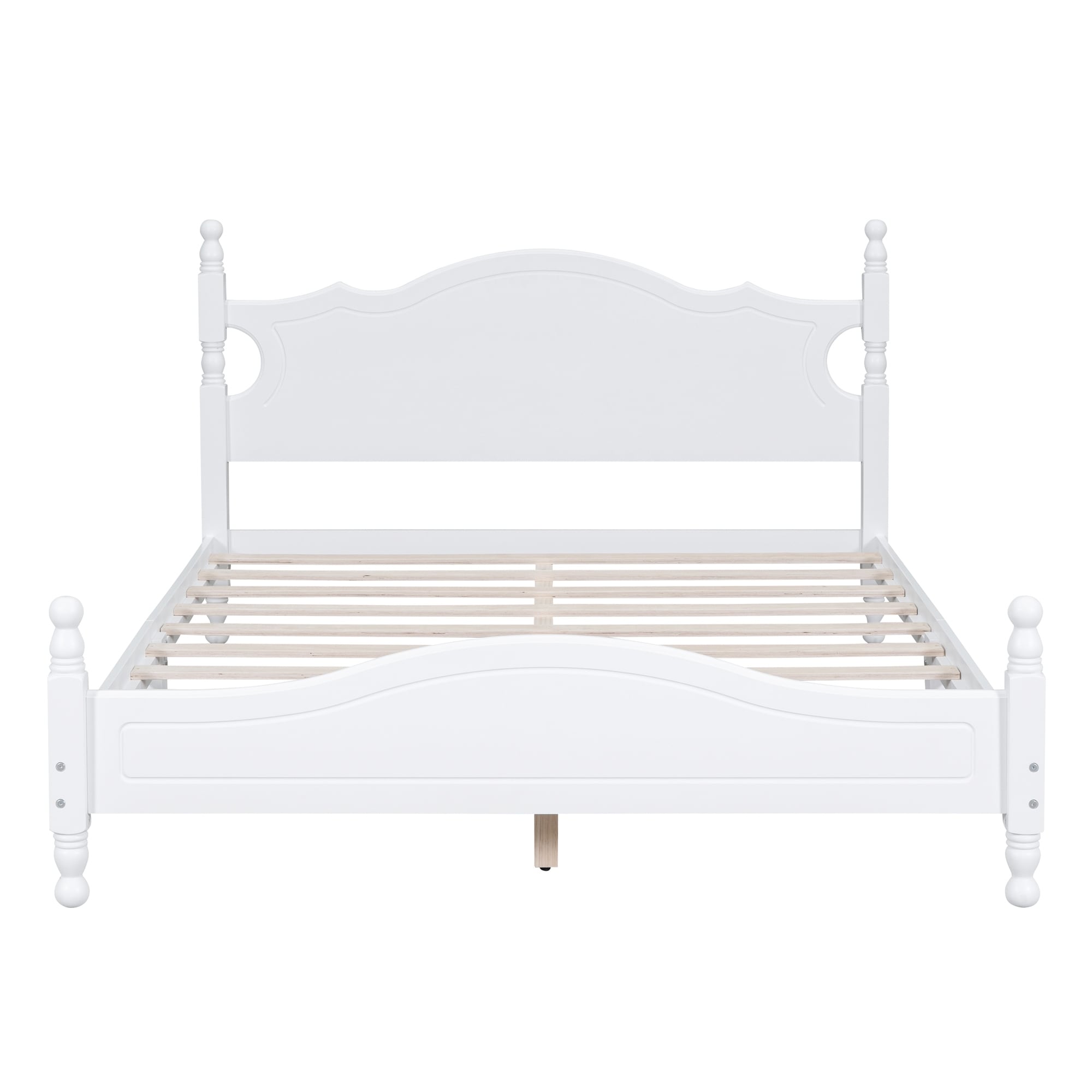 Wood Deluxe Platform Bed Frame with Headboard, Solid Wood Foundation