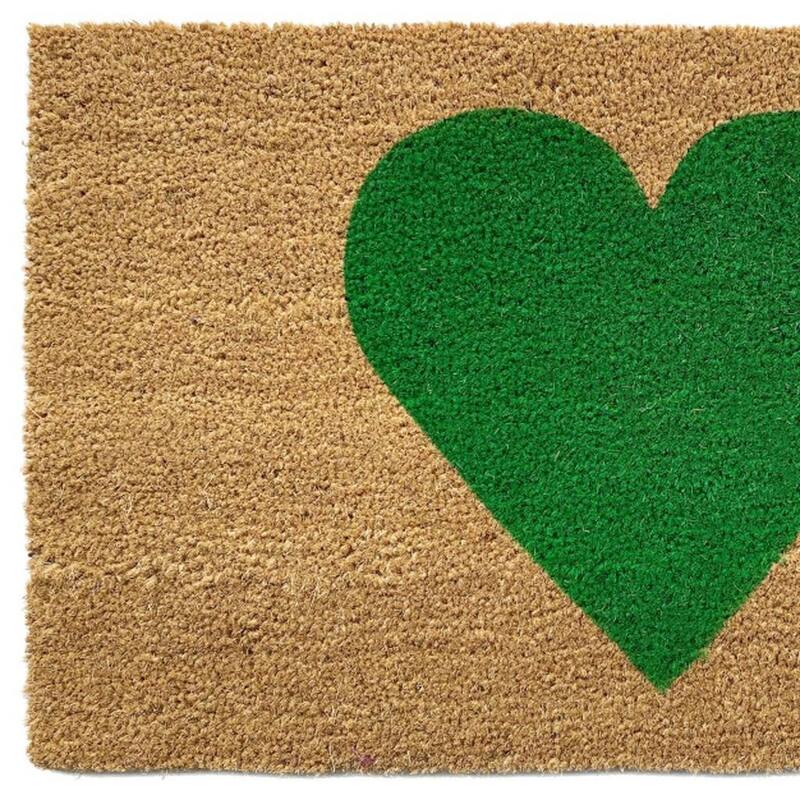 HomeRoots 36" X 72" Brown And Green Heart Outdoor Coir Door Mat - 36.00' X '72.00