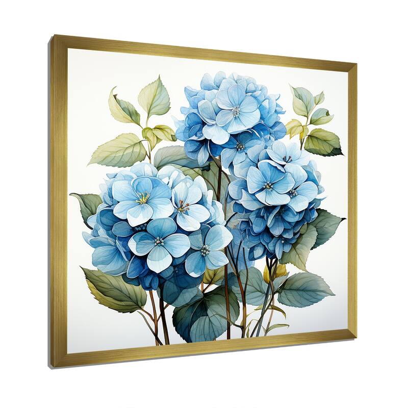 Designart "Blue Hydrangea Flower Elegance II" Hydrangea Wall Decor Blue Traditional Entryway Framed Wall Art Print