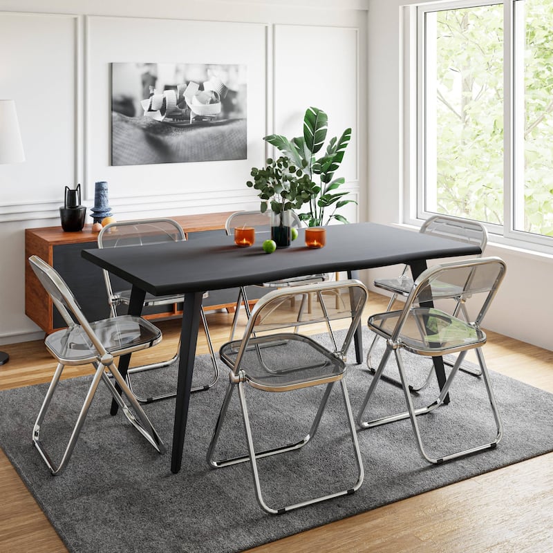 LeisureMod Lawrence Acrylic Folding Dining Chairs and Dining Table Set