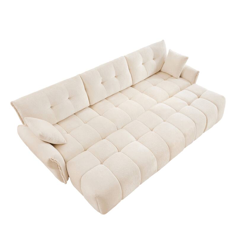 110.2" Chenille 3-Seater Sofa Set with 3 Ottomans and Pillows, Solid Wood Frame and High-Resilience Cushions