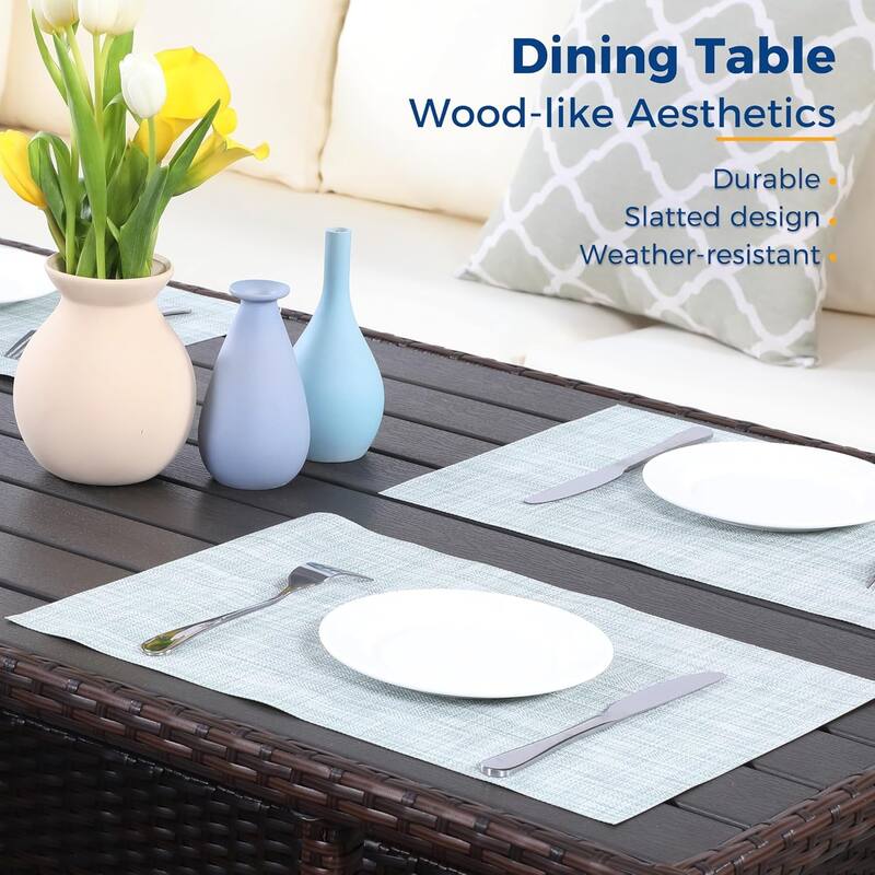 7 Piece Outdoor Dining Sectional Sofa with Dining Table and Chair