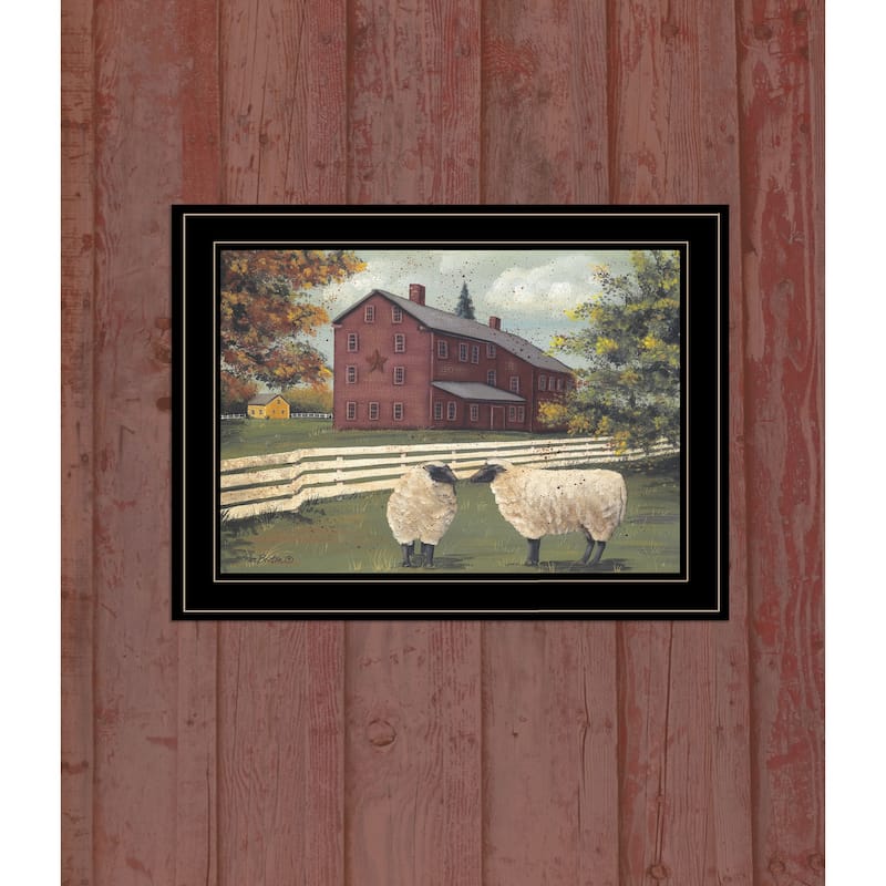 TrendyDecor4U Farmhouse "Hancock Sheep" Framed Print Wall Art by Pam Britton - Earthtone