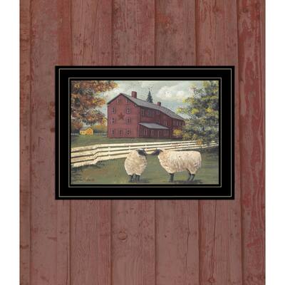 TrendyDecor4U Farmhouse "Hancock Sheep" Framed Print Wall Art by Pam Britton - Earthtone