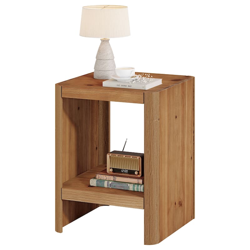 Solid Wood End Table, Side Table with Open Storage Shelf, Living Room Bedroom Accent Nightstand