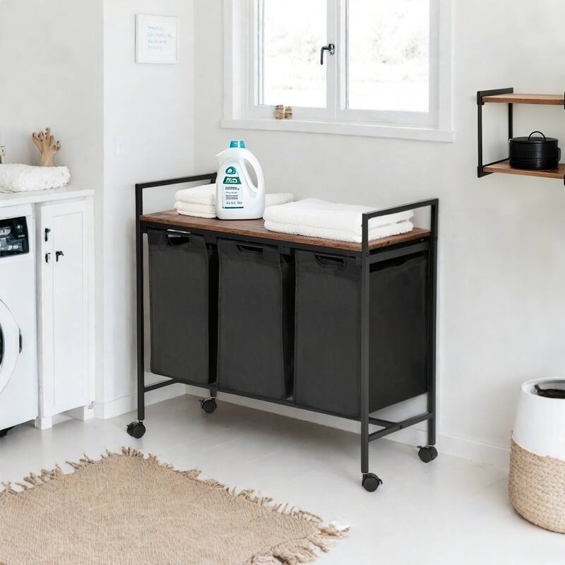 Homy Casa Laundry Hamper with Removable Fabric Bin & Wood Top