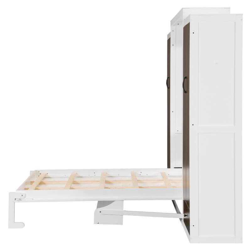 Murphy Bed Wall Bed with Wardrobe, Drawers, LED Light and Desk
