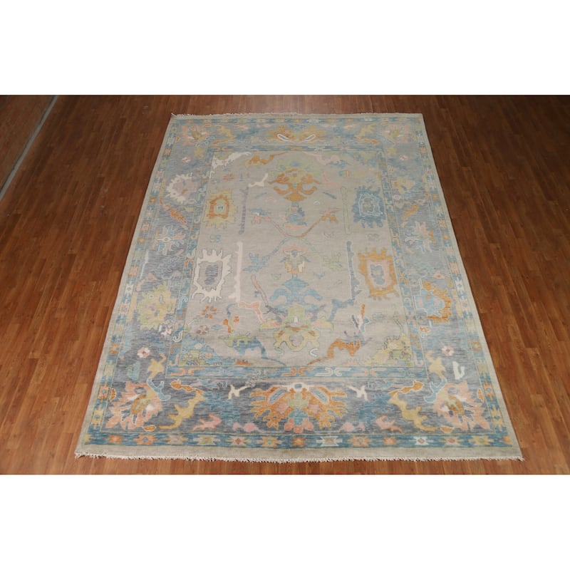 Transitional Oushak Area Rug Handmade Bedroom Wool Carpet - 9'1"x 12'0"