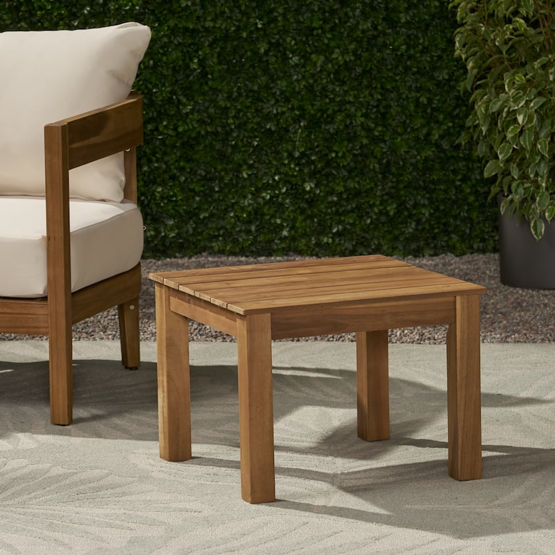 Roomfitters Square Wooden Outdoor Side Table, Slatted Top Patio Accent Table for Garden or Balcony