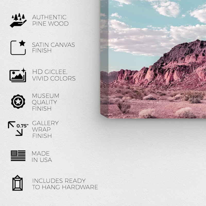 Wynwood Studio Canvas Nature and Landscape Pink on the Rocks Blue and Rustic Wall Art Canvas Print