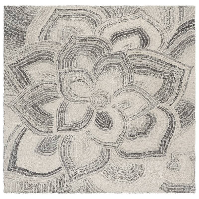 SAFAVIEH Hand-Tufted Jardin Solmaz Patterned Wool Rug - Ivory/Grey - 6' Square