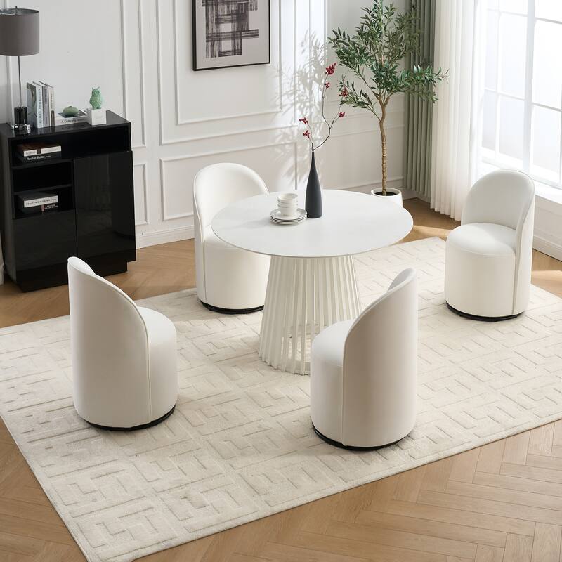 Upholstered Kitchen & Dining Room Barrel Chair, 360 Degree Swivel Comfy Armless Accent Makeup Vanity Side Chair