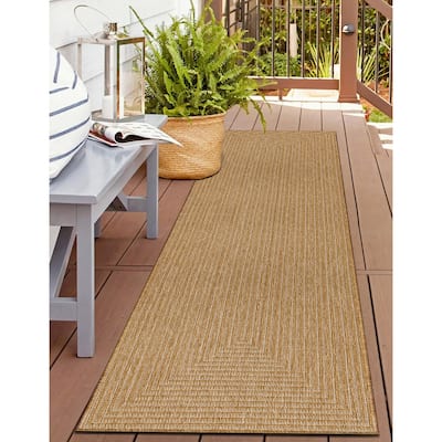 Concentric Frame Reversible Jute-Look Indoor/Outdoor Rug Reversible, Easy-Care Indoor/Outdoor Rug with Natural Fiber Look