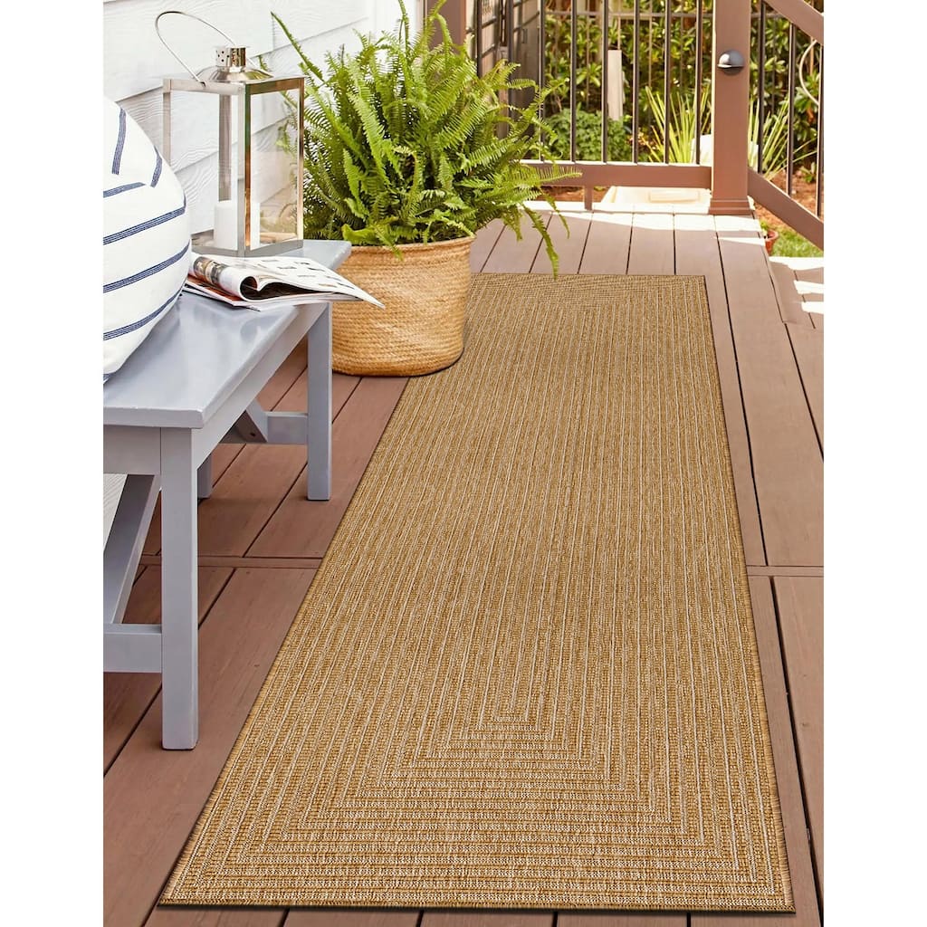 Concentric Frame Indoor/Outdoor Reversible Area Rug, Easy-Care Design