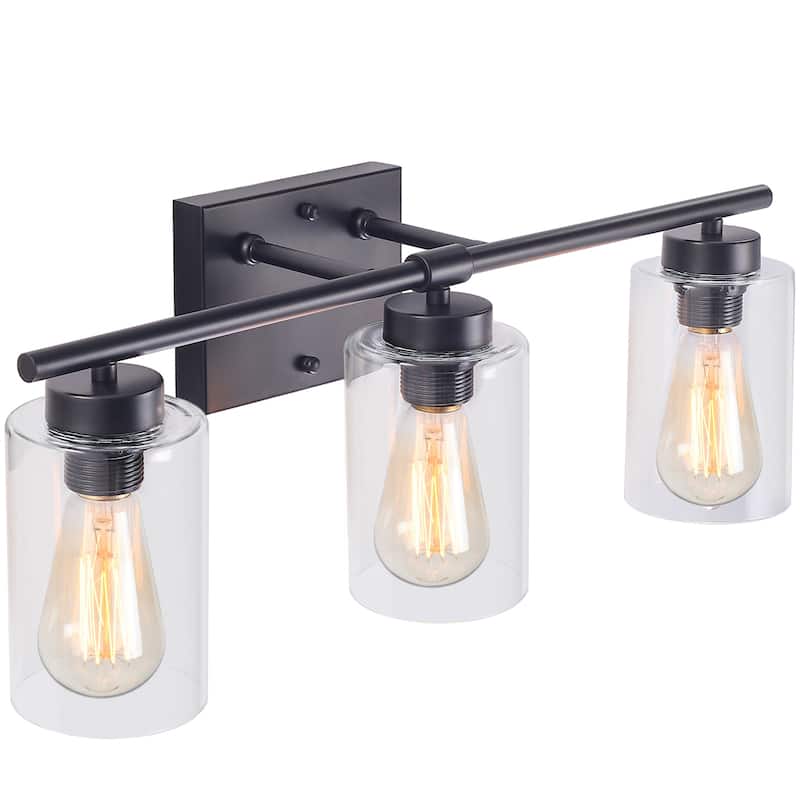 3-Light Wall Lights, Cylinder Bathroom Vanity Lights Glass Hallway Wall Sconces for Dining Room Living Room - W22.83"x H8.46"