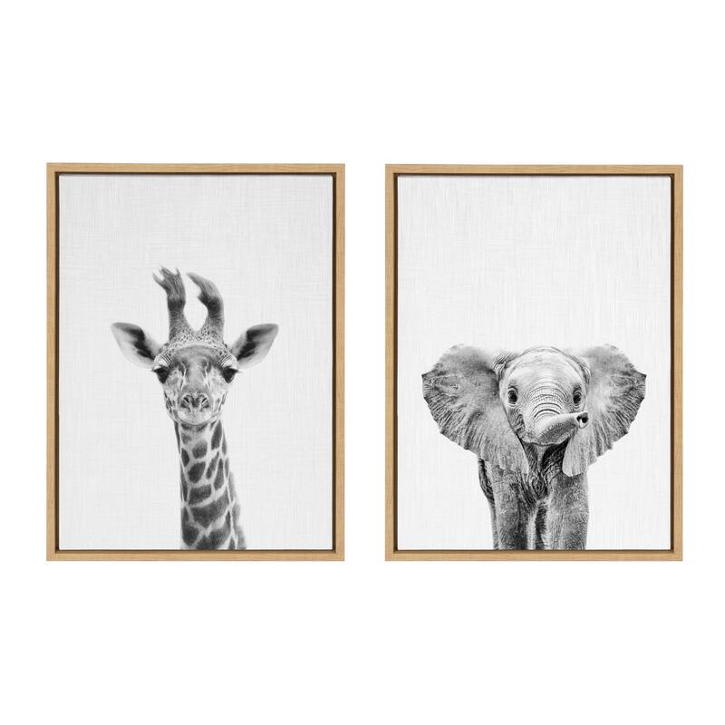 Kate and Laurel Sylvie Baby Giraffe and Elephant Canvas By Simon Te - Gray - 18 x 24 - Plastic - Brown