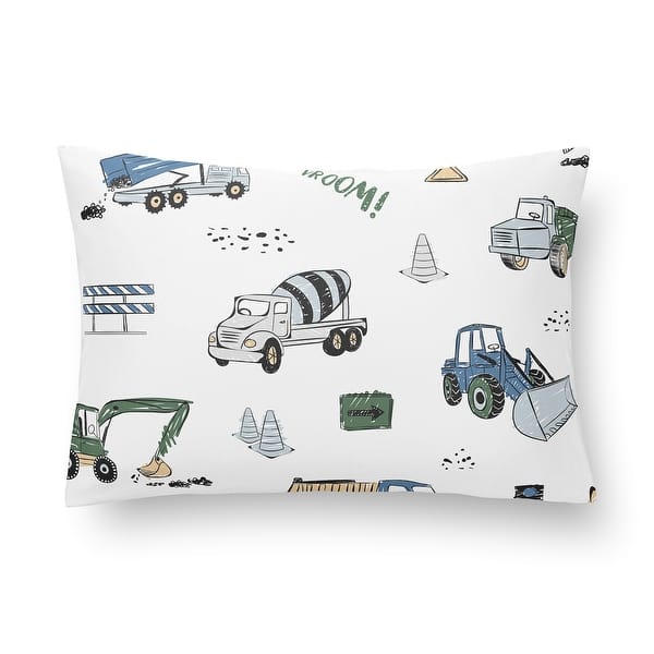 slide 2 of 6, Sweet Jojo Designs Construction Truck Boy Mini Pillow with Pillowcase 12x8 in Grey Blue Green Transportation Zone Vehicles Crane