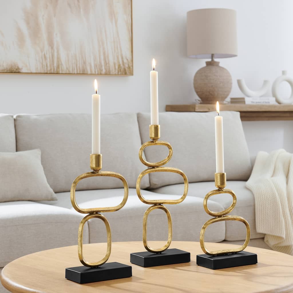 Geometric Taper Candlestick Candle Holders - 15" - Gold and Black - Set of 3