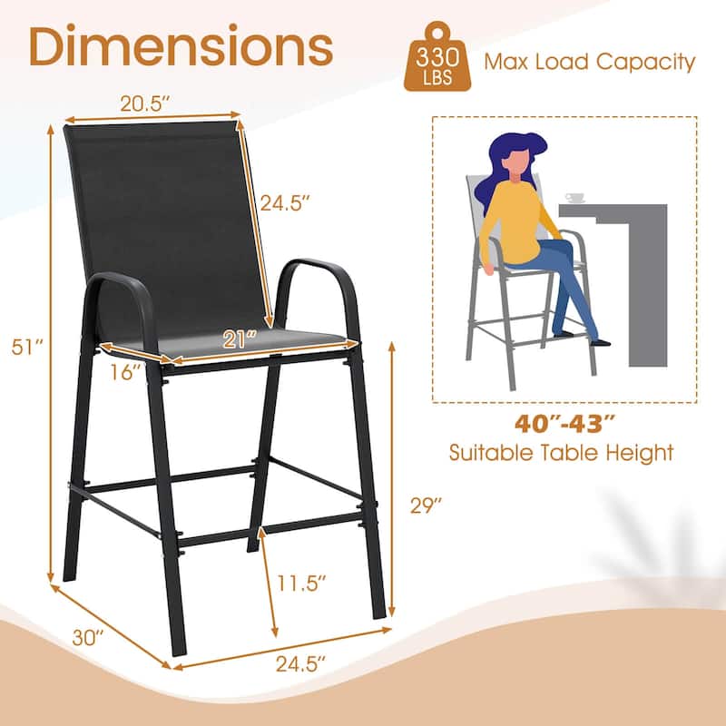 Costway 2 PCS Outdoor Bar Stools 29" Fabric Bar Height Stools with - See Details
