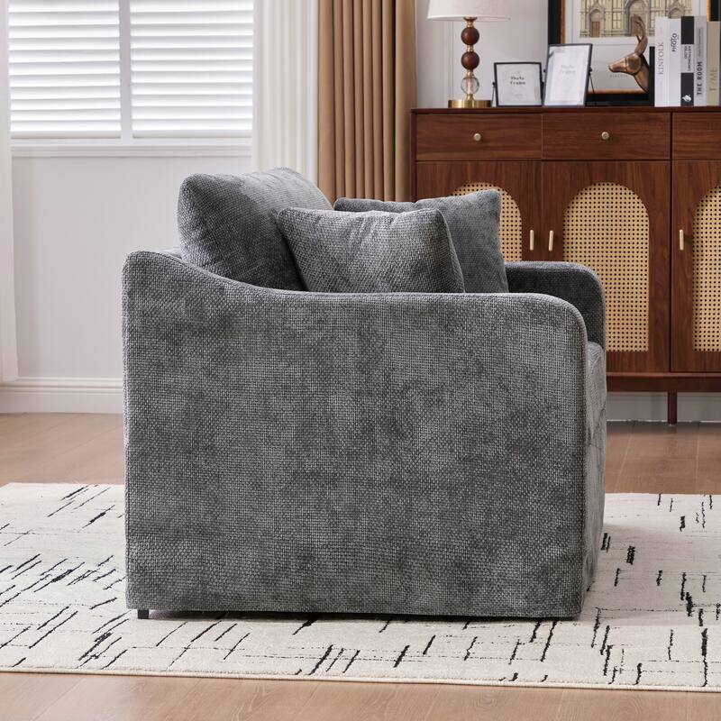 45.27" W Modern Chenille Armchair with Metal Legs, Upholstered Accent Chair with 2 Bolster Pillows for Living Room & Office