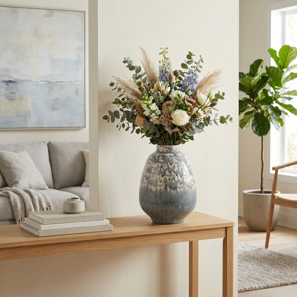 Decorative Vase - Gray Earthenware Round Glazed, 14 in.