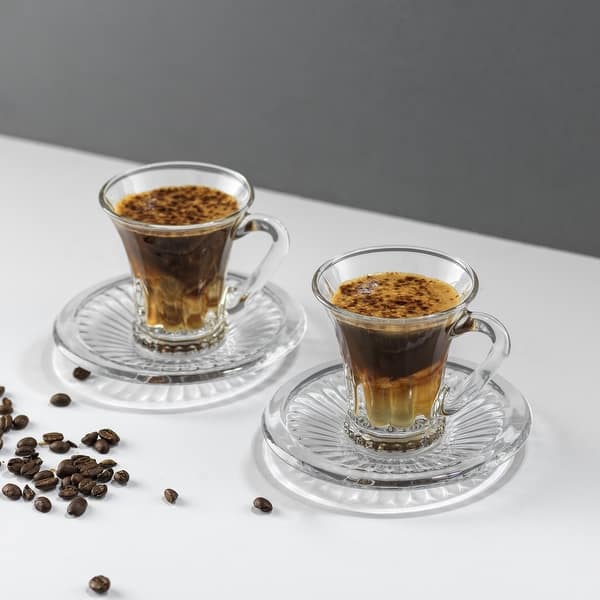 JoyJolt Belle Glass Espresso Cups with Saucer Set 3.5 oz Set of 2