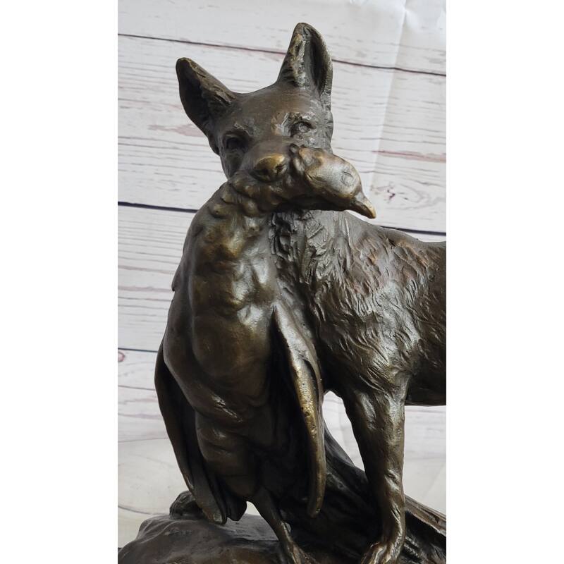 Emile Truffot Poacher Imitative Fox Pheasant Bronze Statue Sculpture 10 Inches X 3 Inches