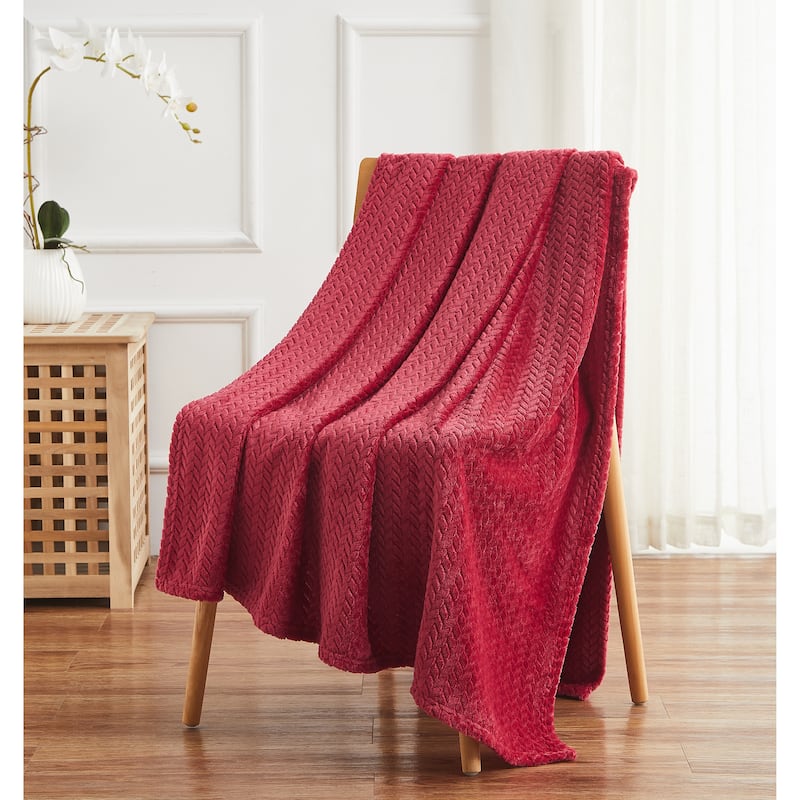Herringbone Plush Flannel Throw 300gsm 50"x70" - Red