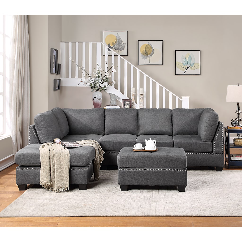 Space Saving Reversible Sectional Sofa with Storage Ottoman