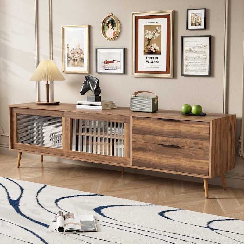 70 in with Glass Doors TV Stand for TVs up to 75 in - n/a - Brown