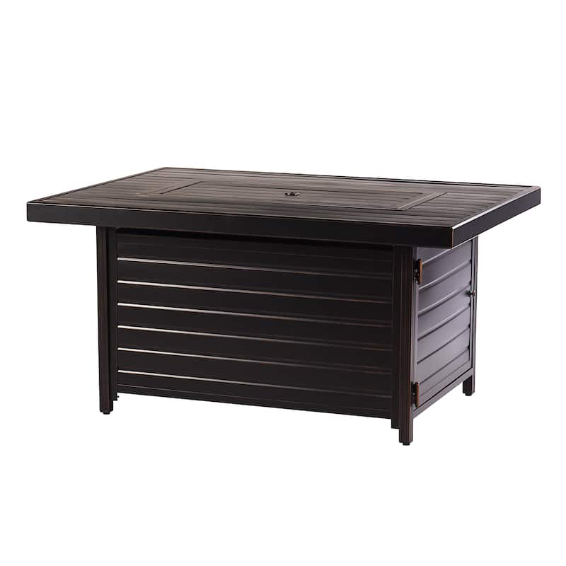 Rectangular 48 in. x 36 in. Aluminum Propane Fire Pit Table, Glass Beads, Two Covers, Lid, 57,000 BTUs - N/A
