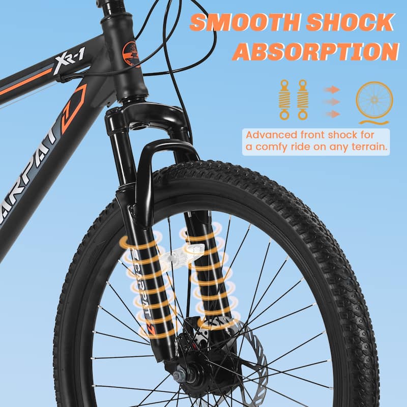 24 Inch Steel Frame, Mountain Cycling Bike Shimano 21 Speed Road Commuting Bicycle with Daul Disc Brakes and Front Suspension