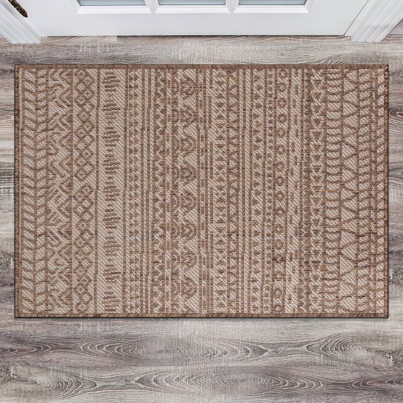 World Rug Gallery Contemporary Geometric Bohemian Textured Flat Weave Indoor/Outdoor Area Rug