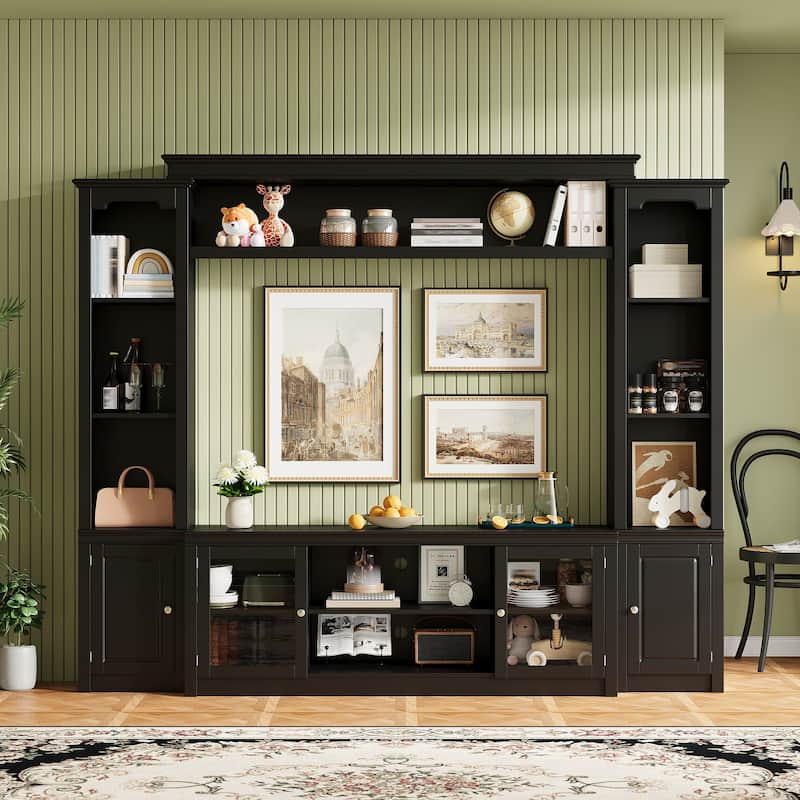 Living Room Entertainment Center Wall Unit Media Console for TVs Up to 65", Integrated TV Stand Bookshelf and Display Cabinet