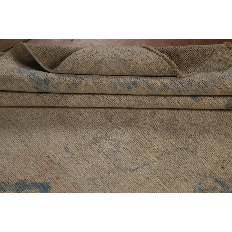 Hand Knotted Oriental 100% Wool Carpet Transitional All-Over Beige & Ivories Oushak Area Rug - 11' 9'' X 9' 0''