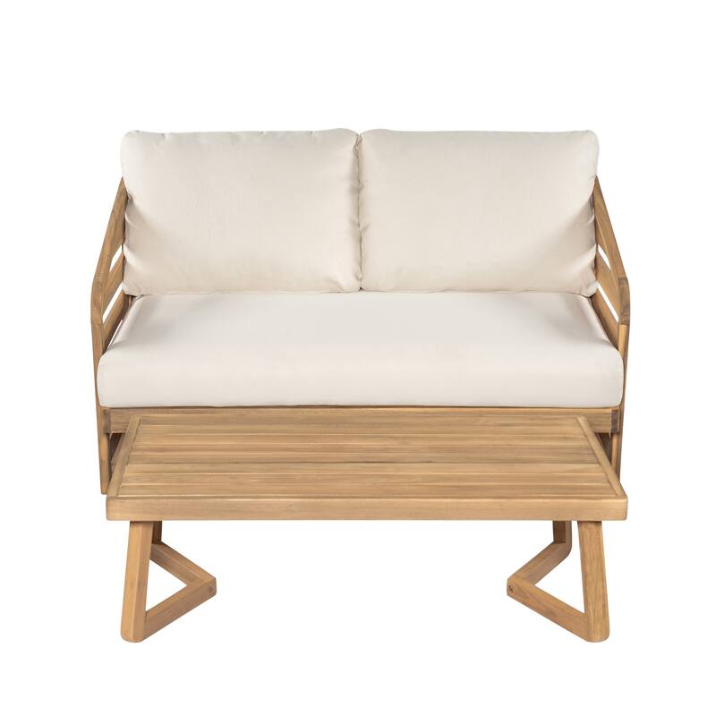 Royal Acacia Wood Loveseat and Coffee Table Set, Beige