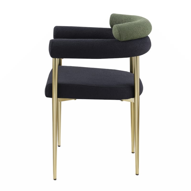 Round Boucle Backrest Sherpa Dining Chair with Brushed Bronze Metal Legs