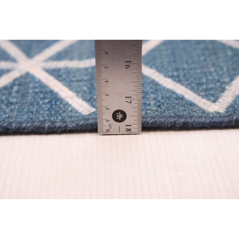 ECARPETGALLERY Flat-Weave Marrakech Dark Blue Wool Kilim - 5'1 x 7'8