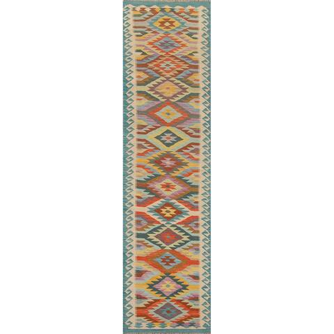 South Western Kilim Runner Rug Flatweave Oriental Wool Carpet - 2'9"x11'7"