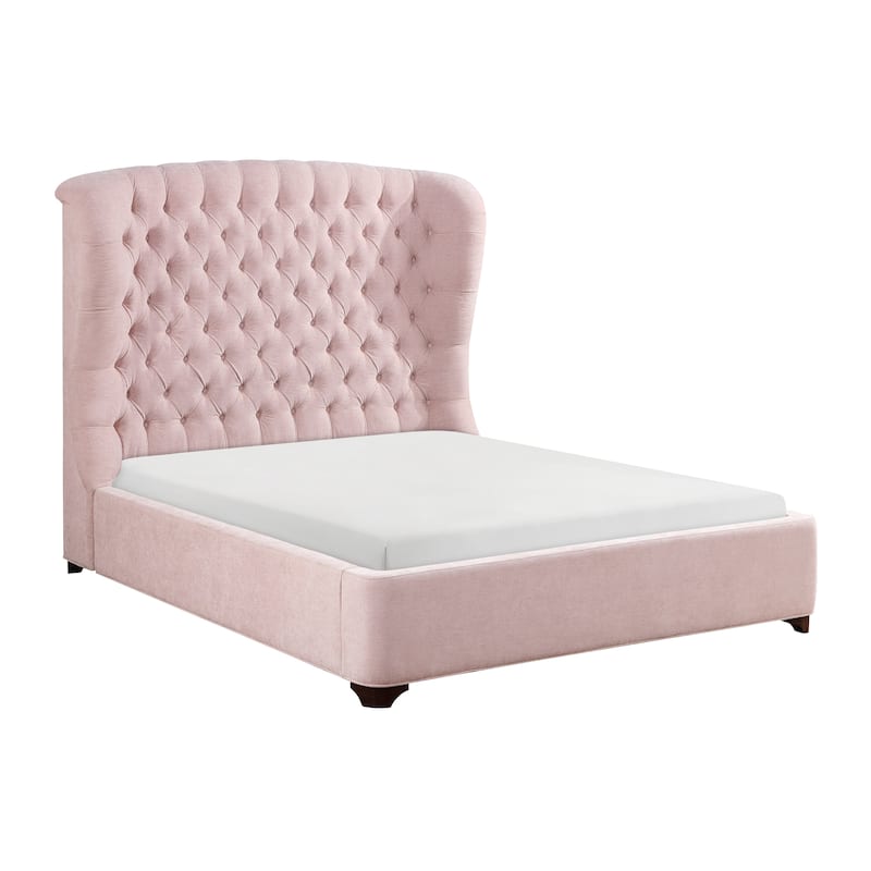 Fittonia Chenille Upholstered Panel Bed, Full - Pink